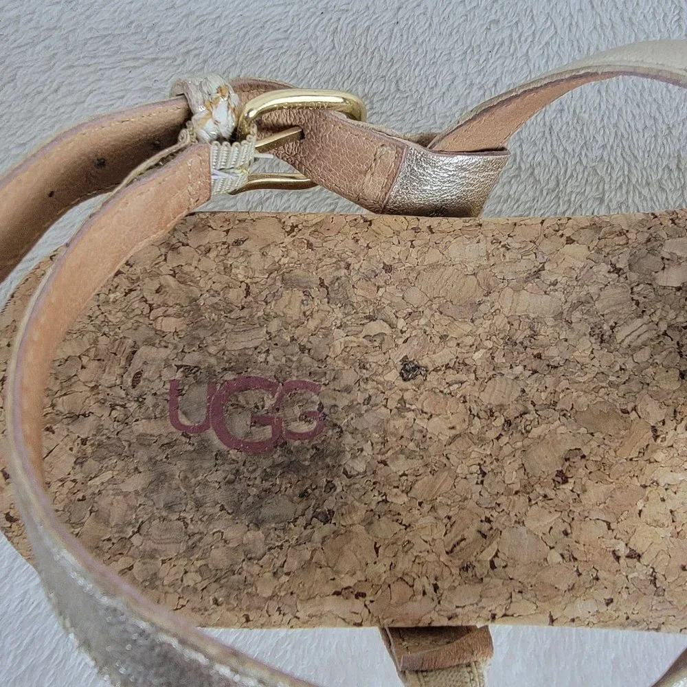 UGG Madeena Gold Leather Ankle Strappy Comfort Walking Sandals Size 9.5